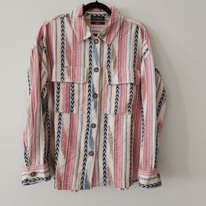 Piombo Triabl Print Striped Women X-Large Button-Up Shirt New Utility Boho Fall